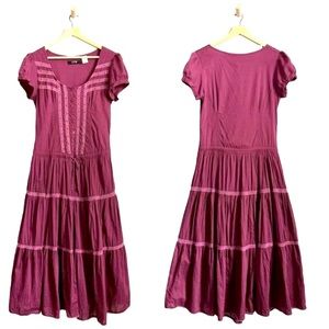 JFW Boho Embroidered Sequin Detailed Cotton Tiered Maxi Dress